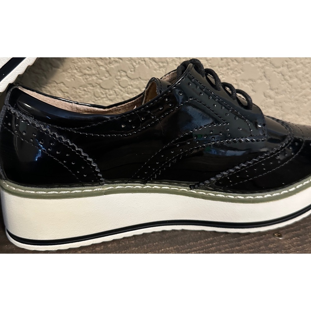 Dadawen Womens Black Patent Wingtip Platform Oxford Shoes Size 7 Brogue - Picture 8 of 15